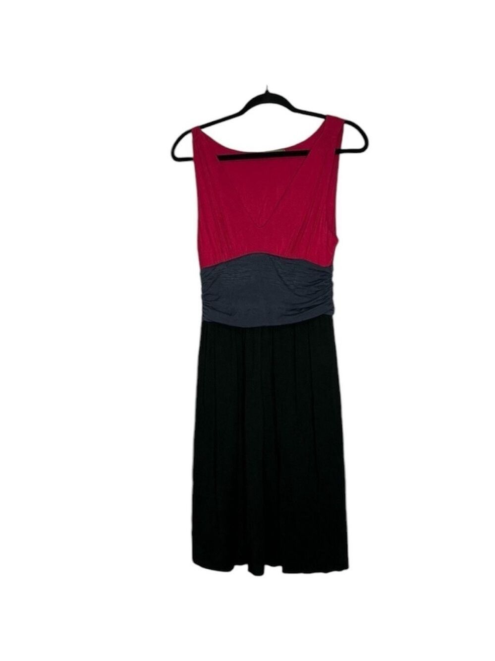 Velvet Sleeveless V- Neck Tri Color Jersey Midi Dress, Size M
